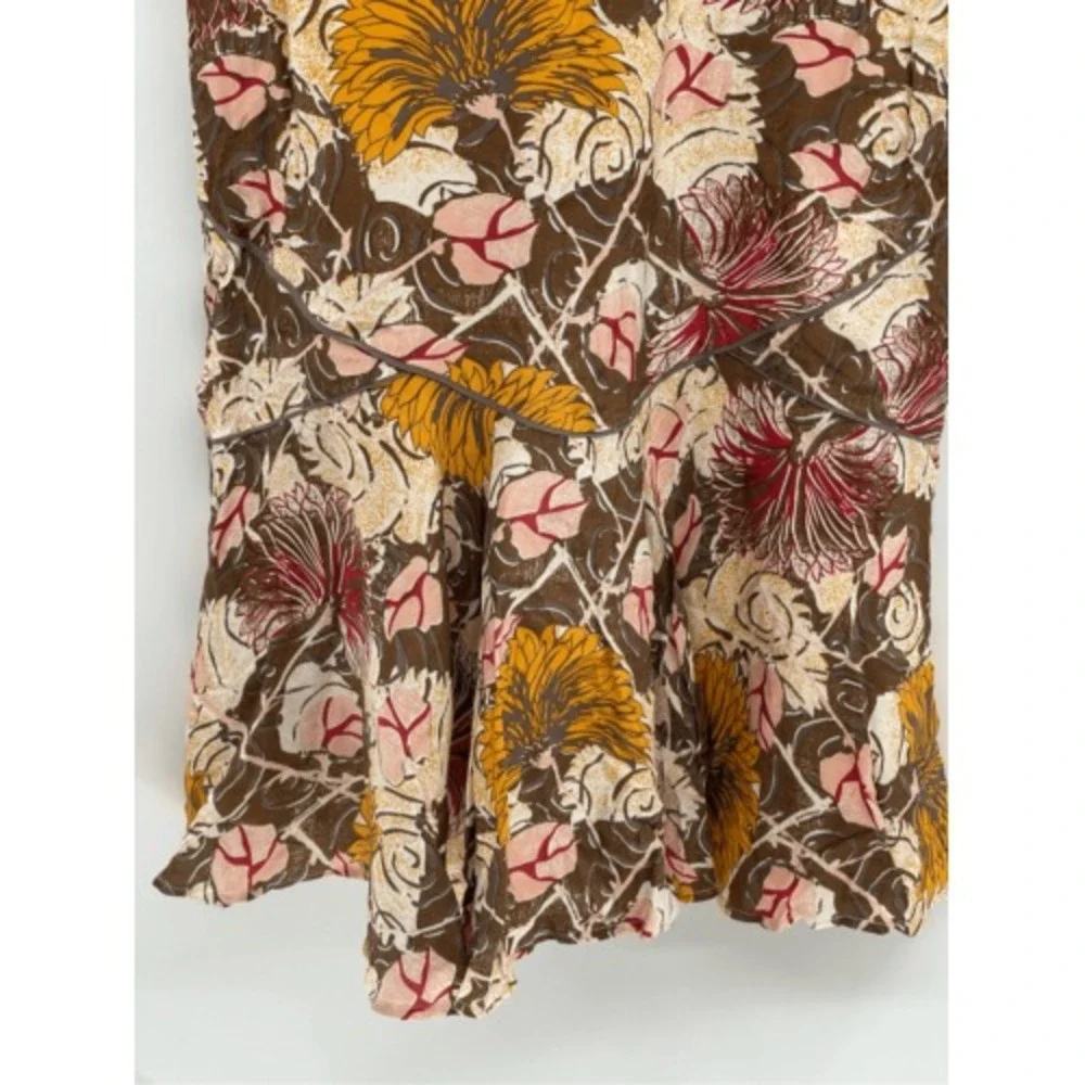 Free People‎ Tunic Tank Top Mini Dress Small Brown Yellow Floral Lined Boho
